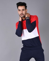  Red & Navy Blue Color Block Sweatshirt in Hojai