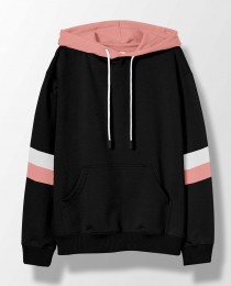  Peach White Striped Hoodie in Lohit