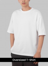  Solids: White Oversized T-shirt in Fatehpur