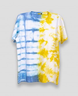  Tie Dye: Yellow Blue Half Sleeve T-shirt in Fazilka