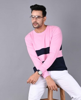  Light Pink & Navy Blue Color Block Sweatshirt in Karnal