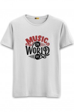  Music On World Off Round Neck T-shirt in Fazilka