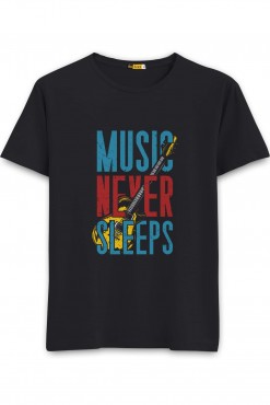  Music Never Sleeps Round Neck T-shirt in Fazilka