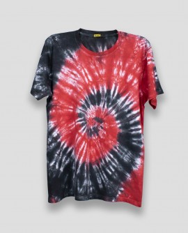  Tie Dye: Red Black Swirl Half Sleeve T-shirt in Fazilka