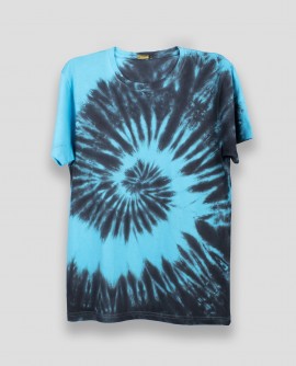  Tie Dye: Blue Black Swirl Half Sleeve T-shirt in Fazilka