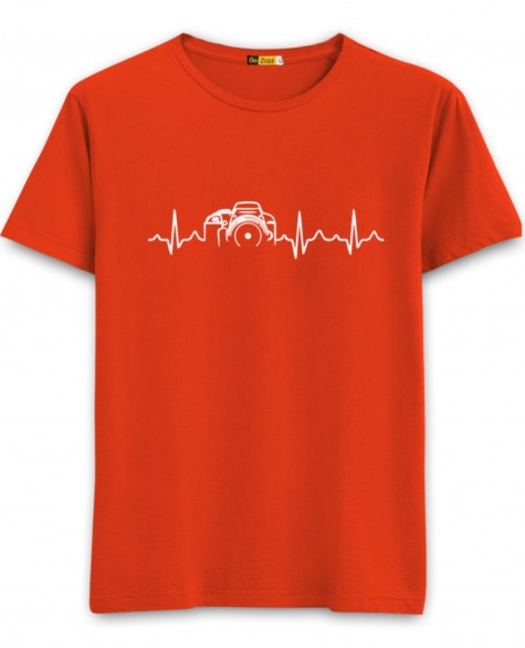 Camera Heart Beats Round Neck T-Shirt