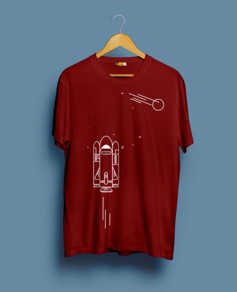 Space Rocket Round Neck T-Shirt